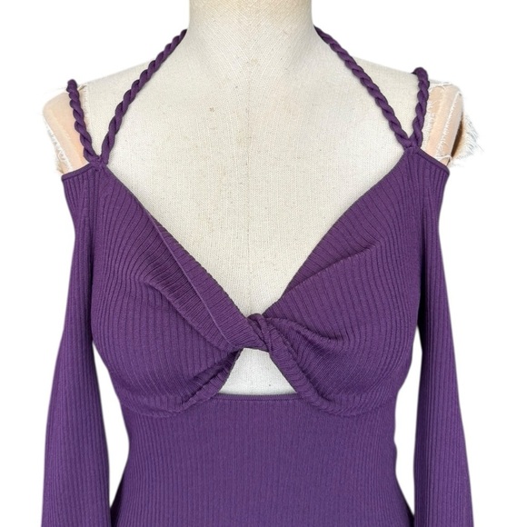 NWT Altuzurra Odin Cut-out Ribbed-Knit Top in Deep Amethyst Purple Medium - Picture 5 of 10